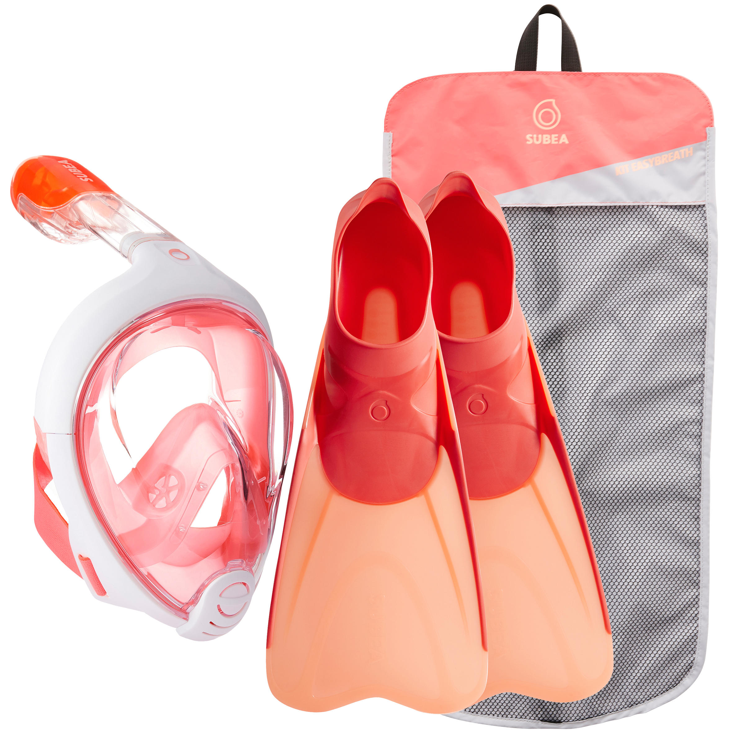 Subea Snorkelset Easybreath En Snorkelvinnen Koraal Roze subea kopen in de aanbieding