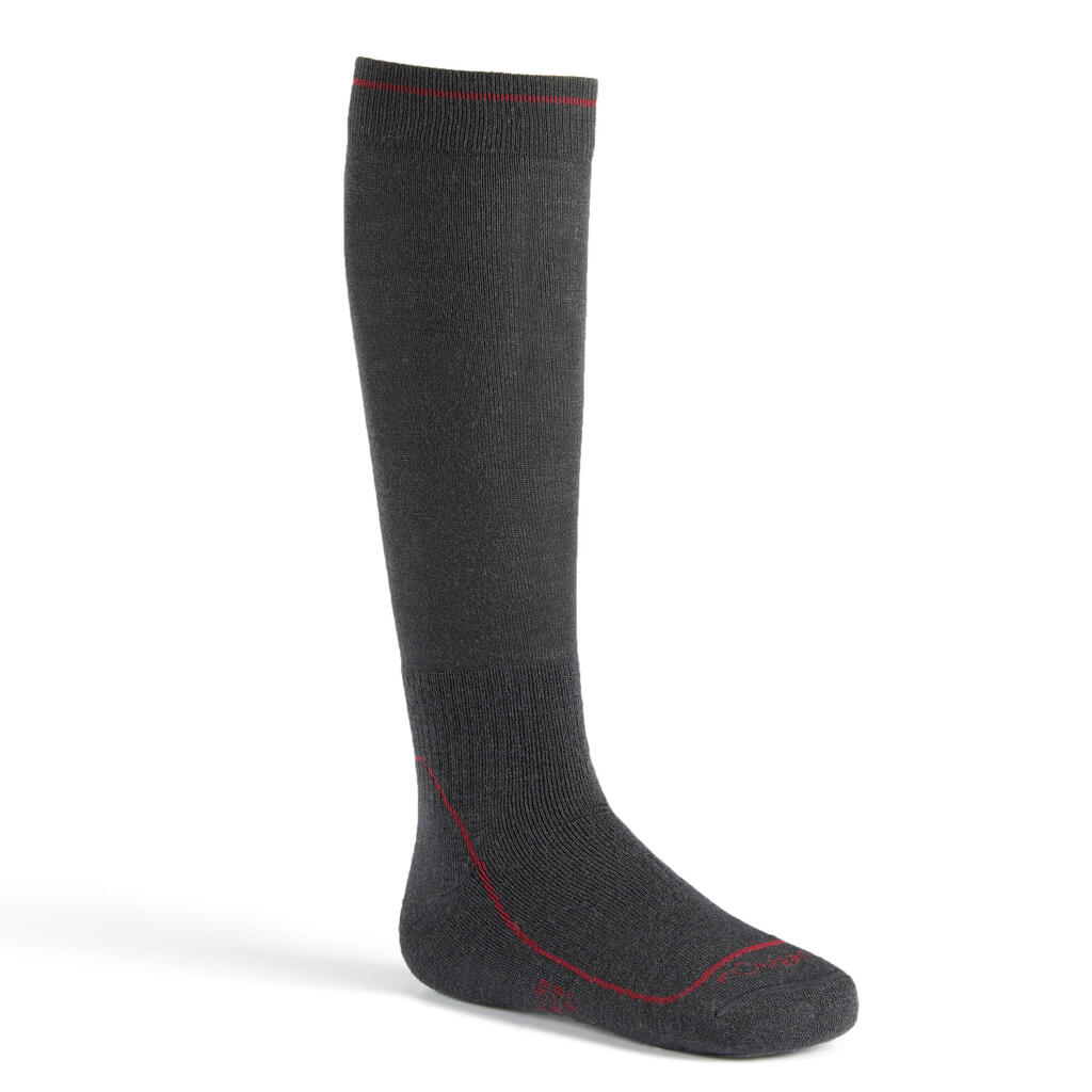 Winter-Reitsocken 500 Warm Erwachsene bordeaux/grau