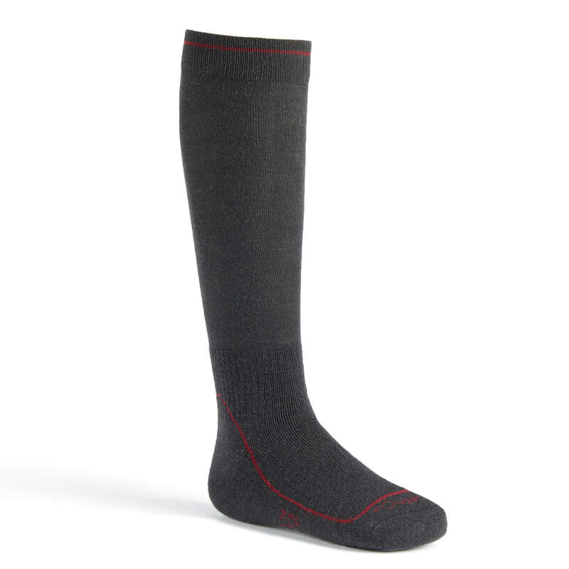 FOUGANZA 500 Warm Adult Horse Riding Socks Grey/Burgundy...