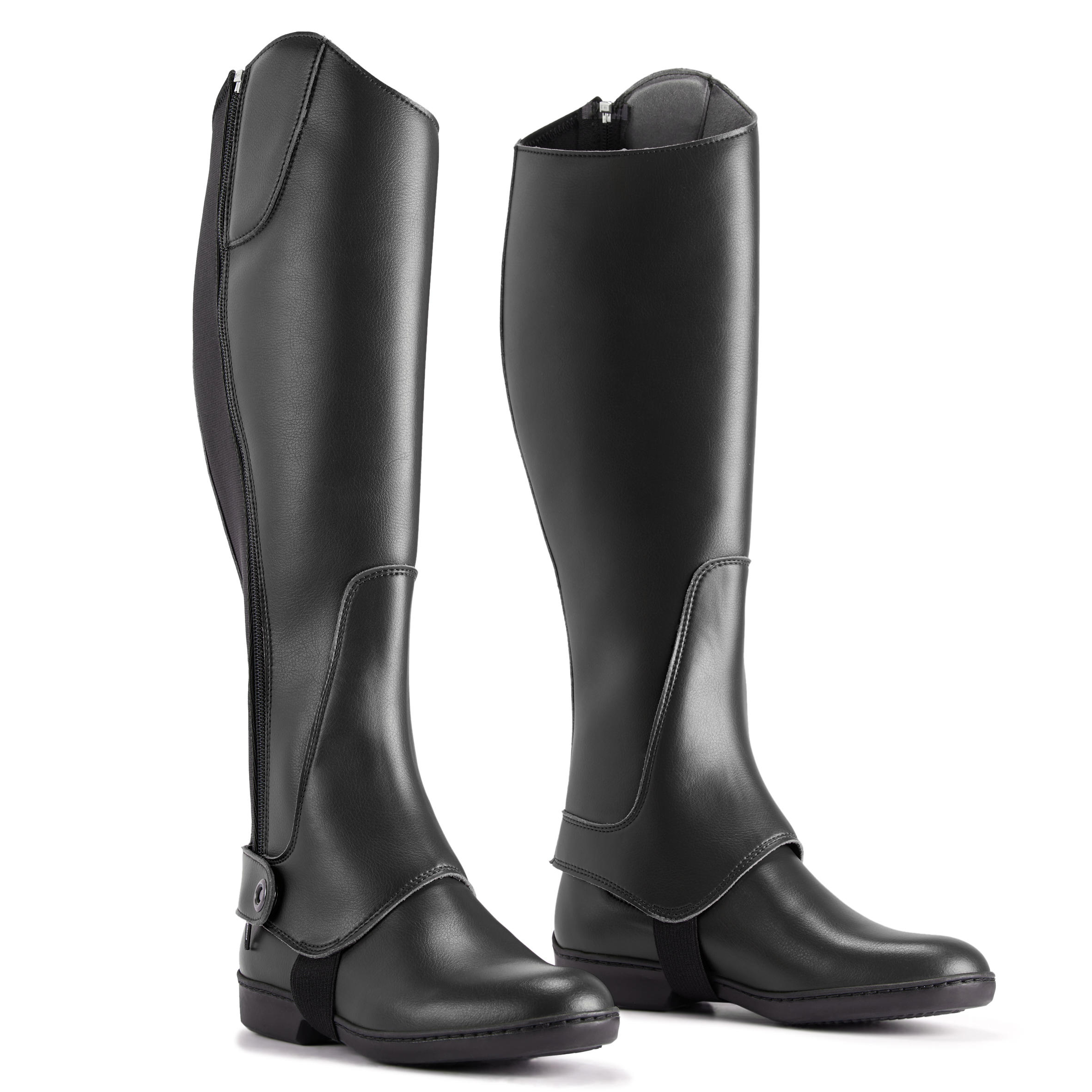 Adults//Children Horse Riding Half Chaps Black Synthetic Leather
