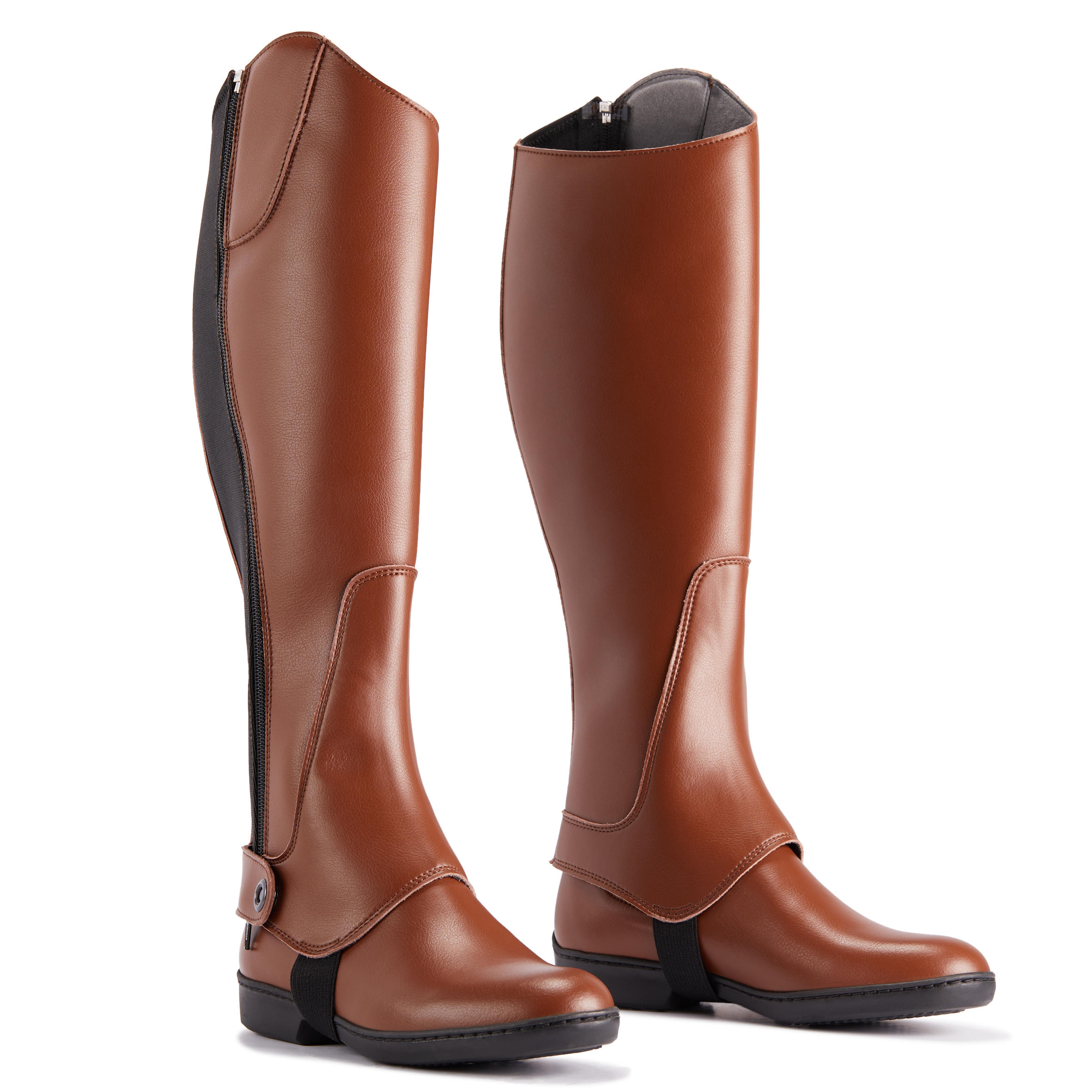 500 Adult Synthetic Horse Riding Half-Chaps - Brown 3/5