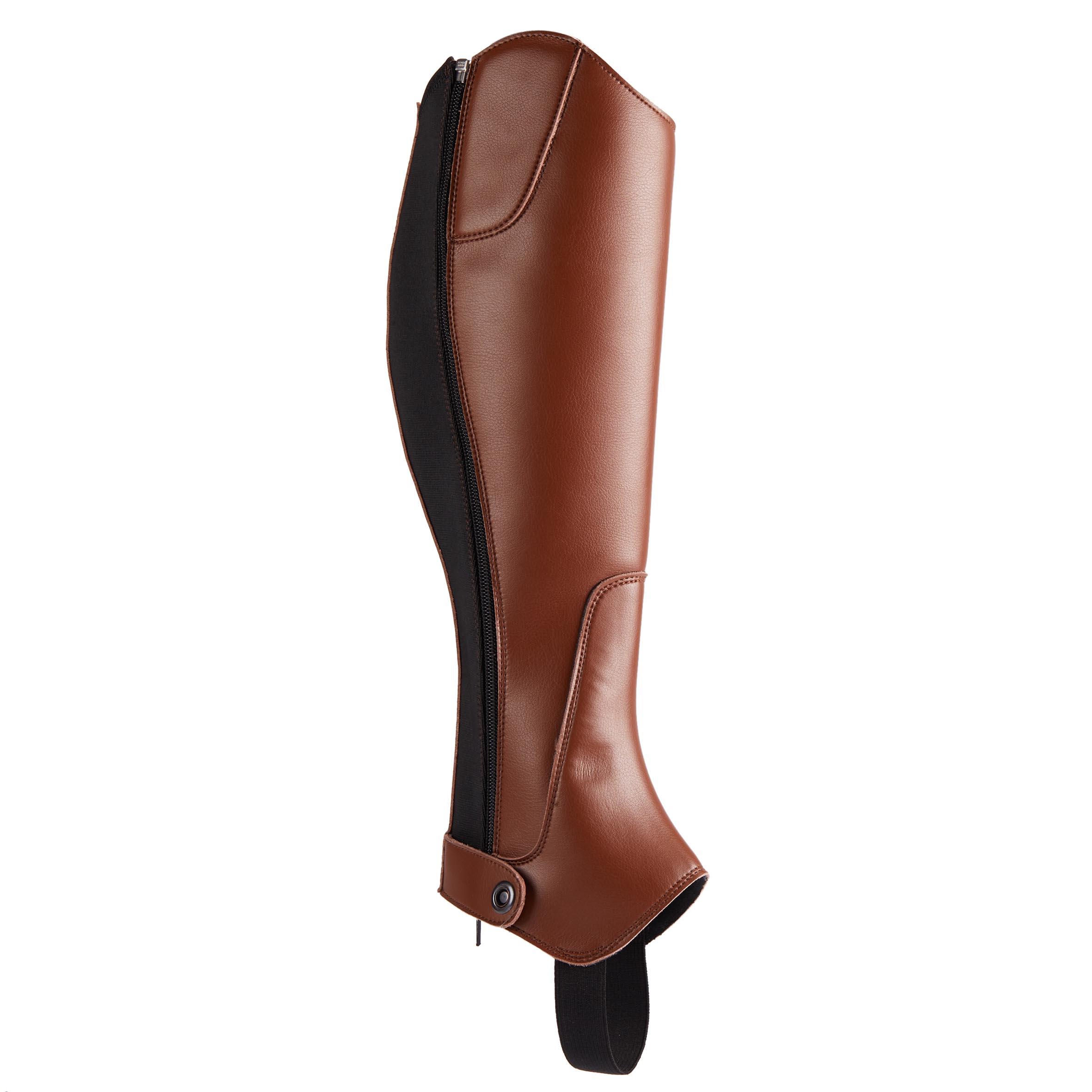 500 Adult Synthetic Horse Riding Half-Chaps - Brown 1/5