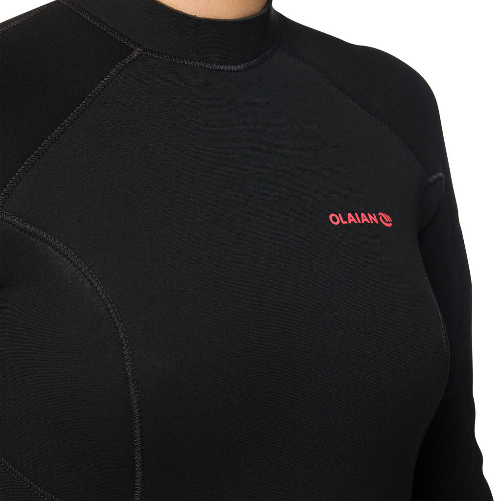 Sieviešu neoprēna hidrotērps ar rāvējslēdzēju mugurpusē “Surf 100”, 4/3 mm
