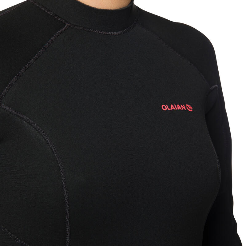 Dameswetsuit voor surfen 100 neopreen 4/3 mm rugrits zwart