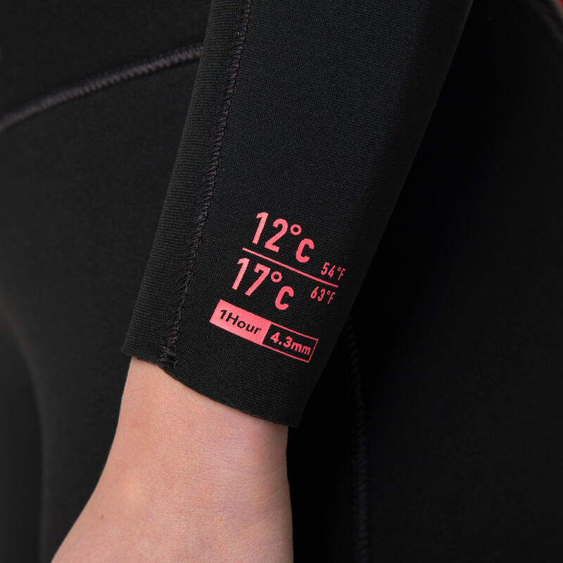 Kadın Fermuarlı Wetsuit - 4/3 mm Neopren - Kadın - Siyah - 100