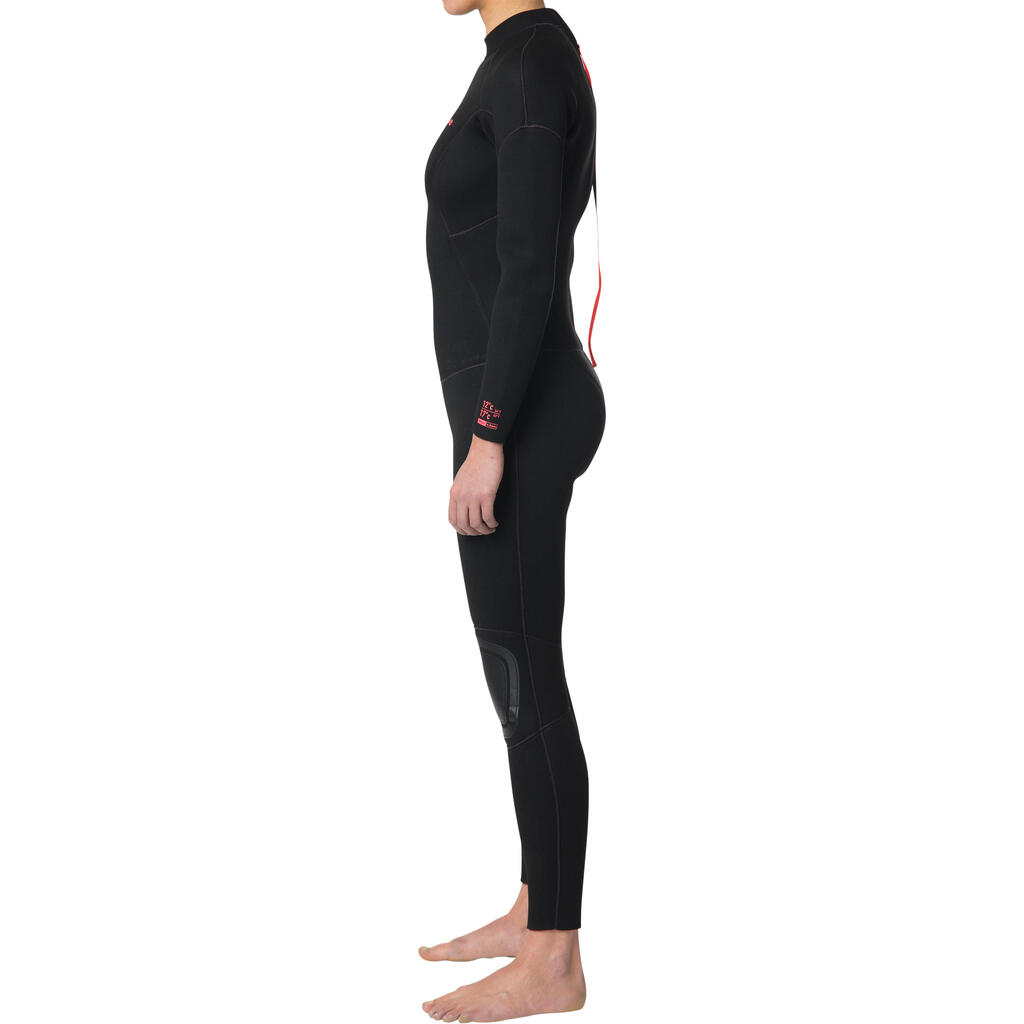 Women's 4/3 mm neoprene SURF 100 wetsuit with back zip black