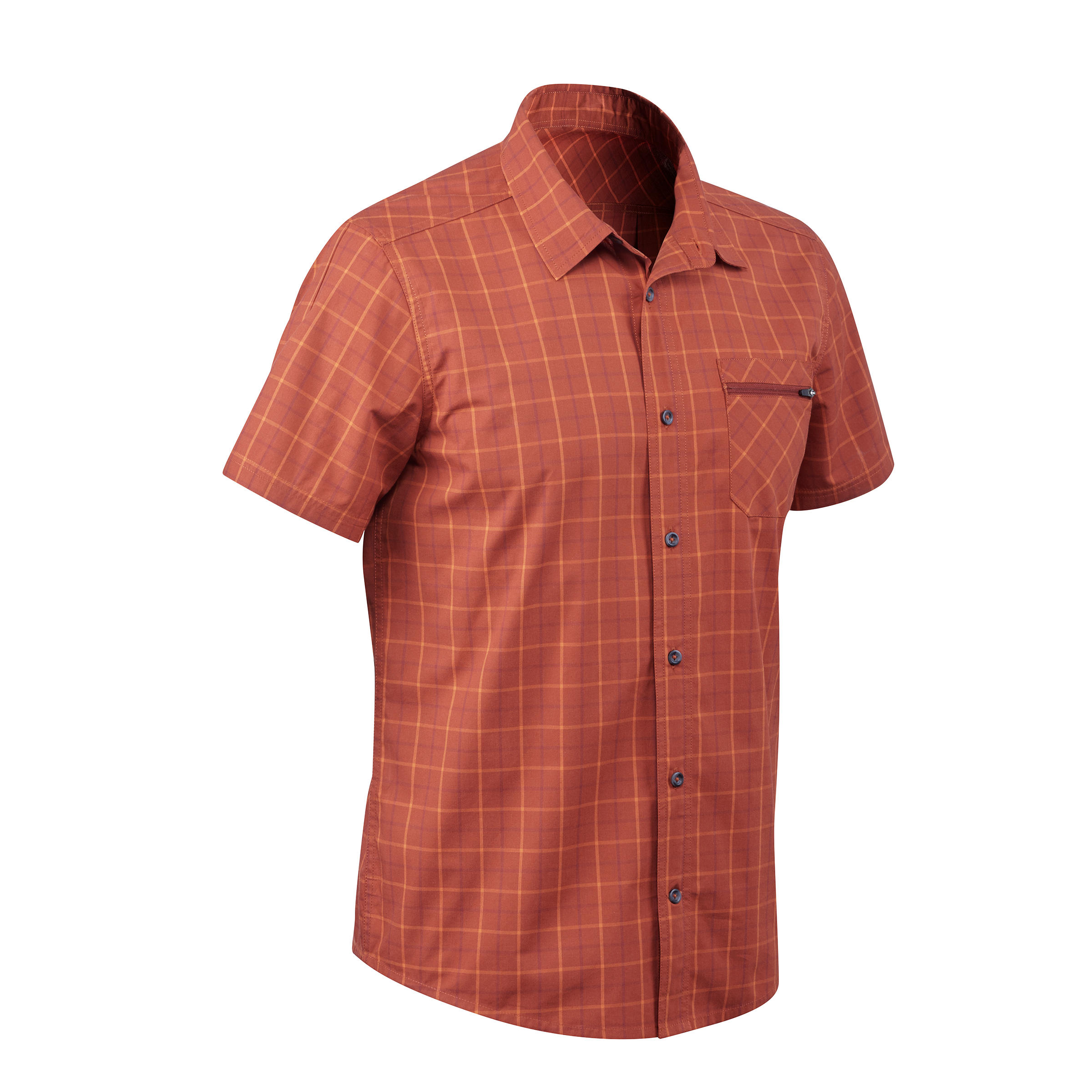 QUECHUA Travel 50 Men's Short-Sleeved Check Shirt - Orange