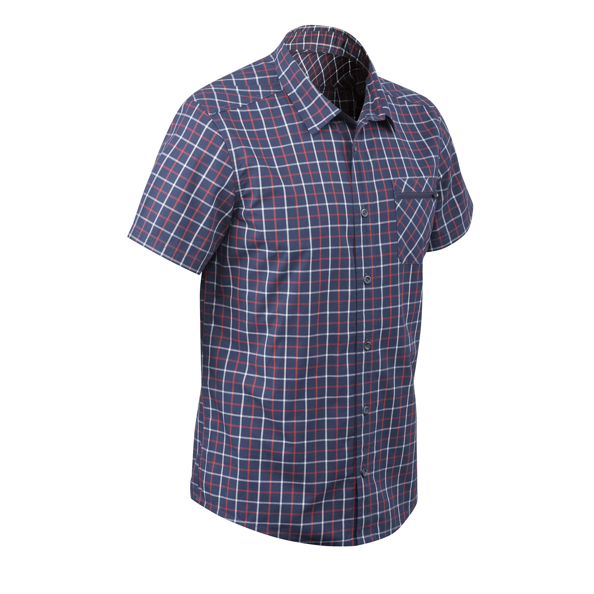 QUECHUA Travel 50 Men's Short-Sleeved Check Shirt - Blue