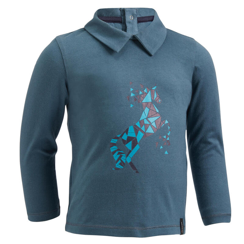 Polo manches longues équitation baby 140 bleu grisé