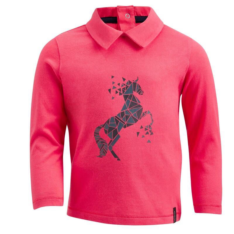 Reit-Poloshirt 140 Langarm Baby rosa