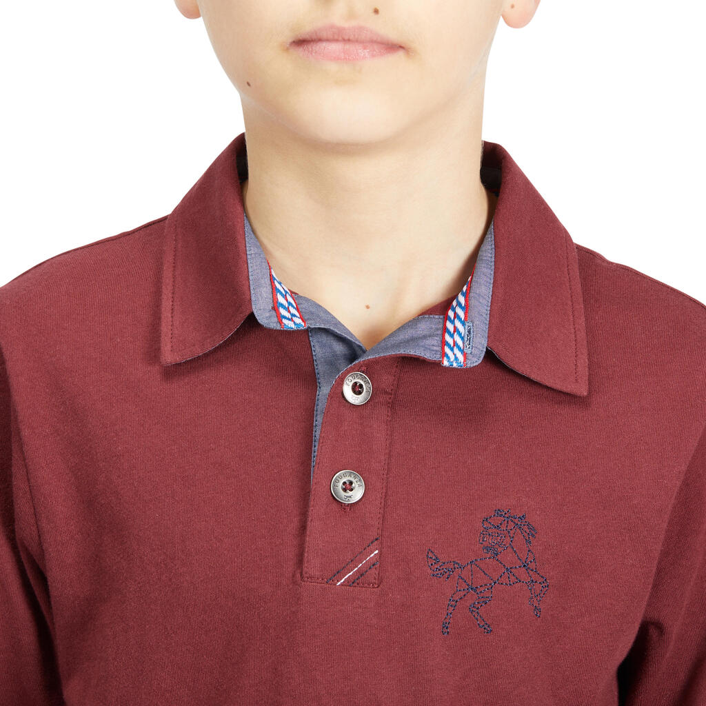 Reit-Poloshirt Langarm 140 Kinder marineblau