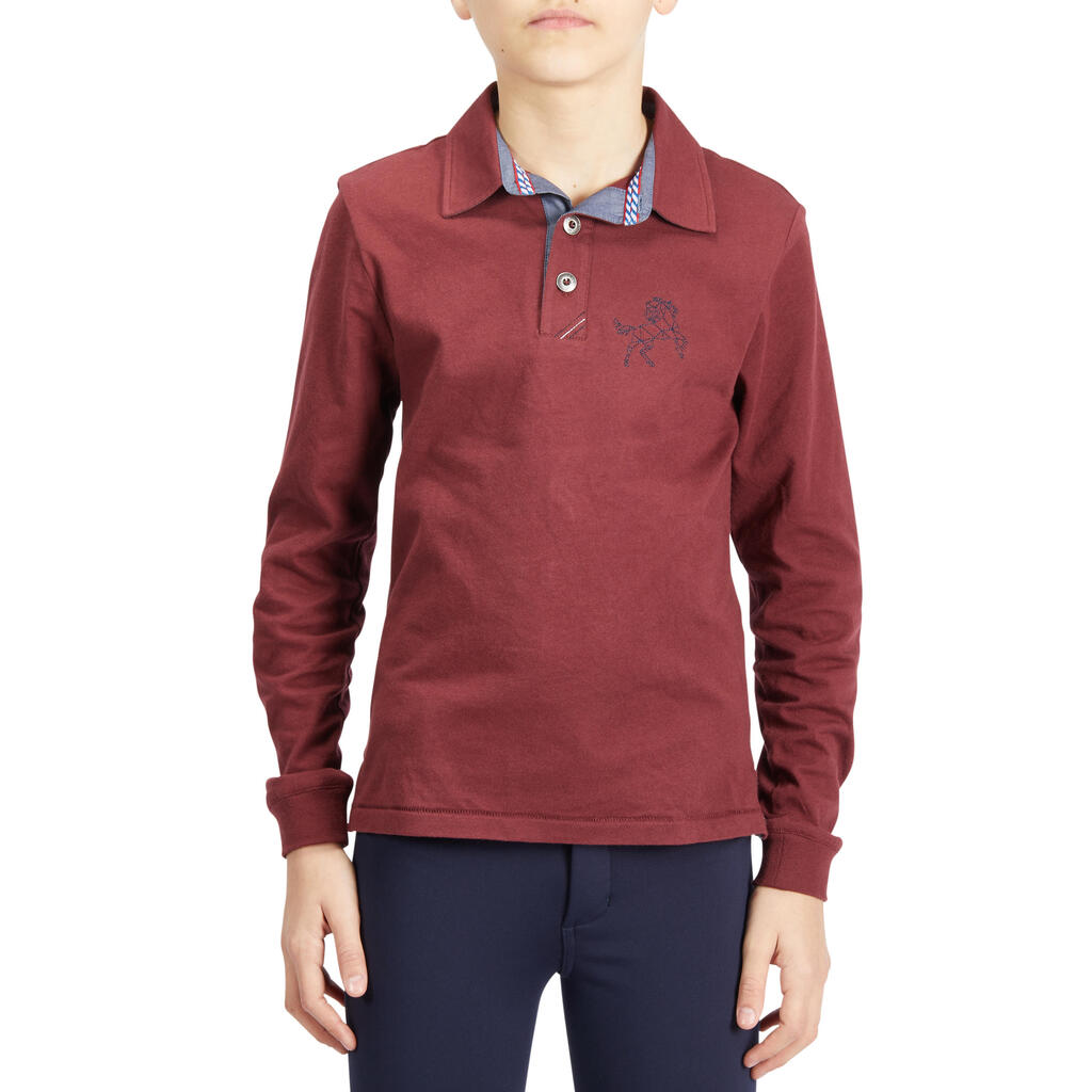 Reit-Poloshirt Langarm 140 Kinder marineblau