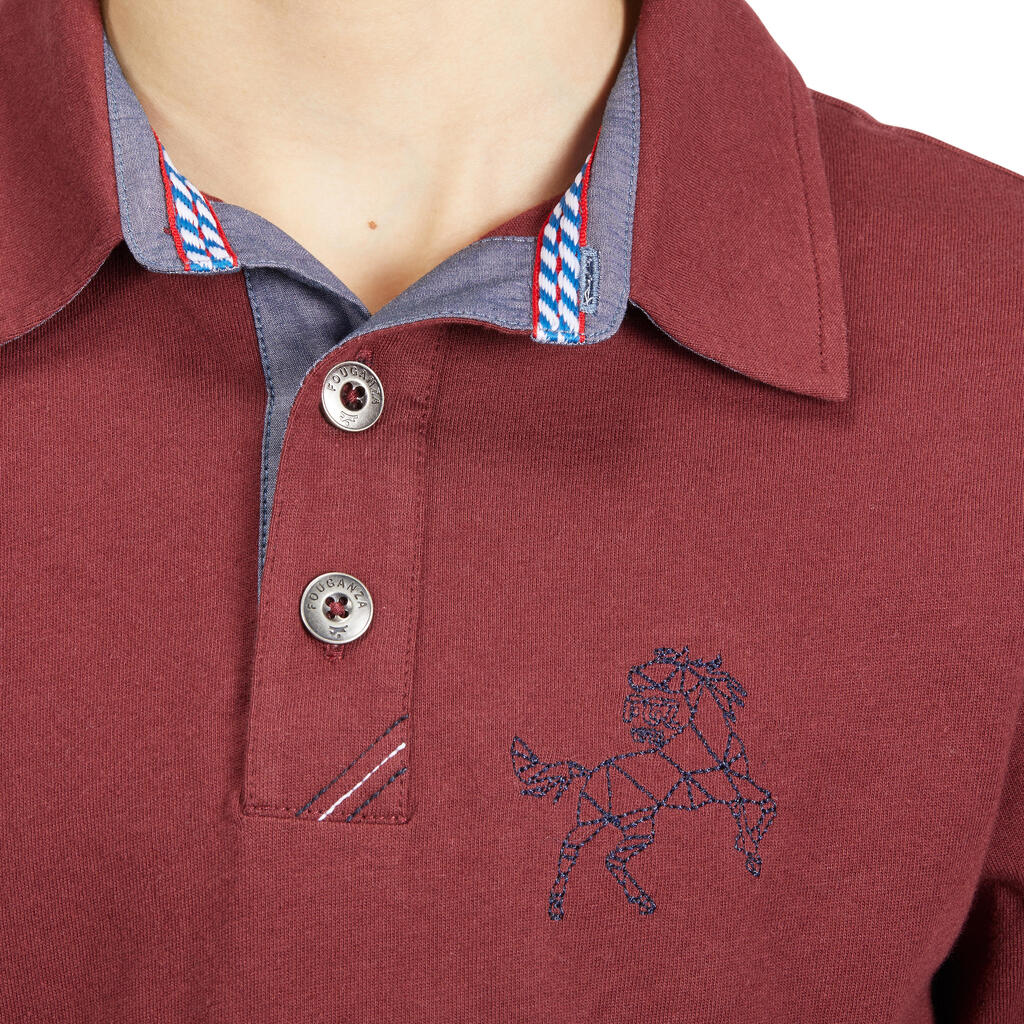 Reit-Poloshirt Langarm 140 Kinder marineblau