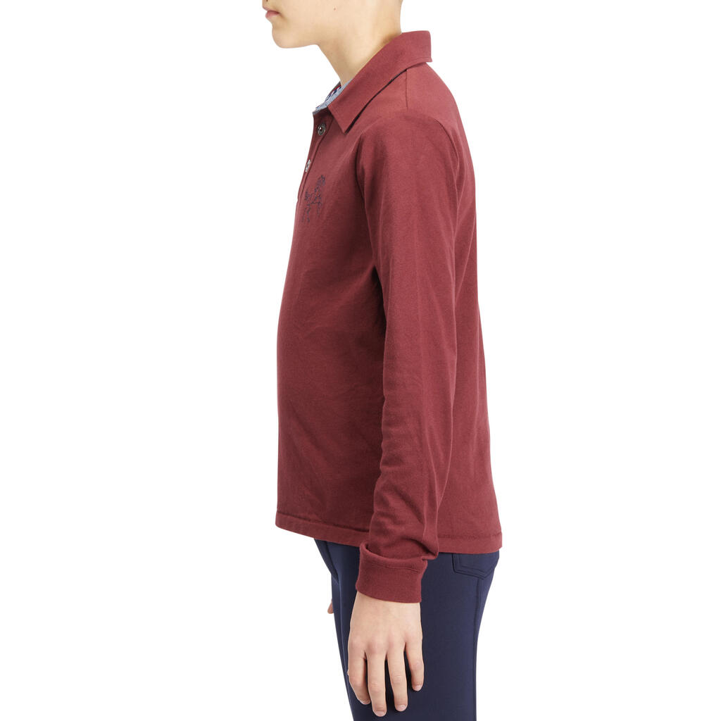 Reit-Poloshirt Langarm 140 Kinder marineblau
