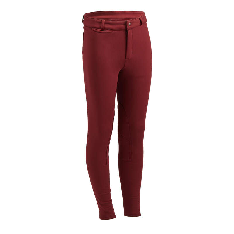 FOUGANZA 100 Warm Kids' Horse Riding Jodhpurs Burgundy...