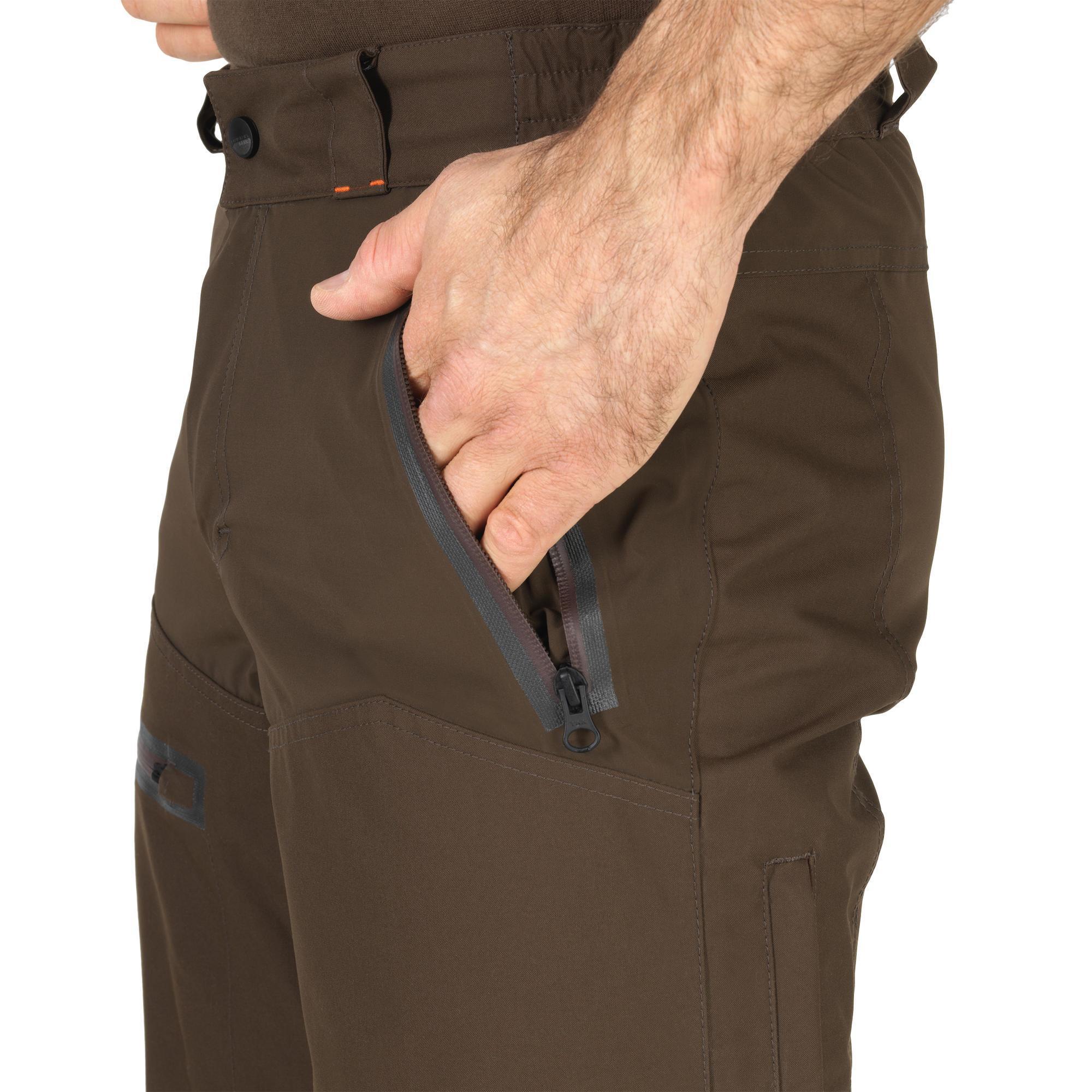 Pantaloni da caccia impermeabili con rinforzo marrone 900