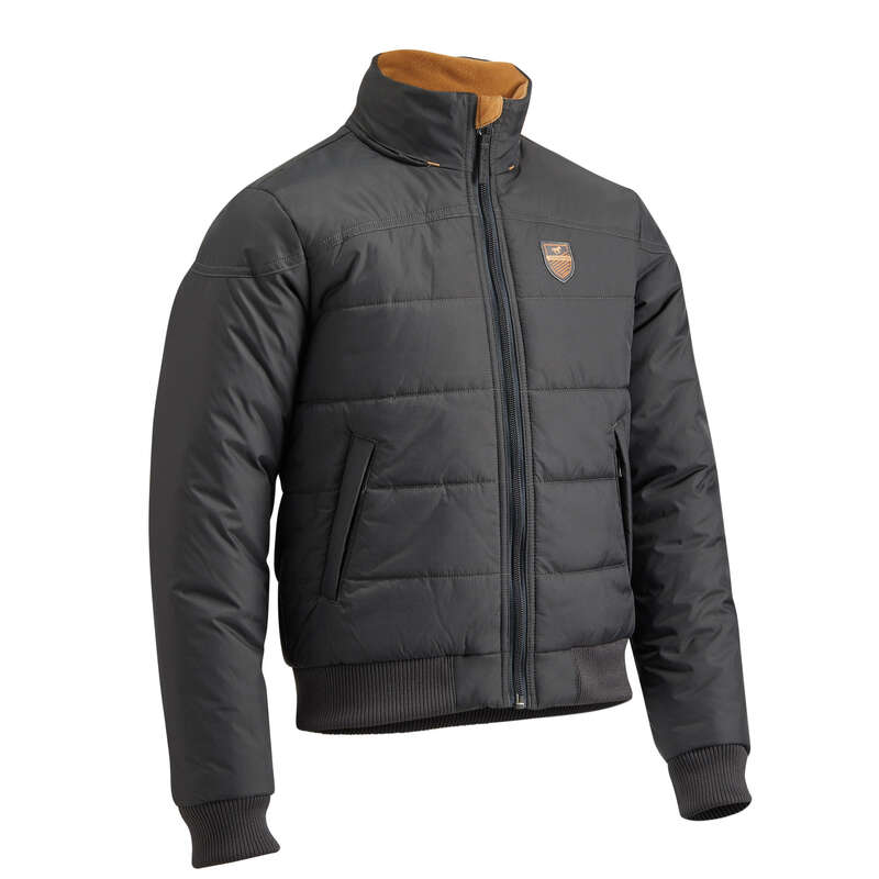 COLD WEATHER JR RIDING JACKETS Horse Riding - 500 Warm Anorak - Grey/Camel FOUGANZA - Horse Riding