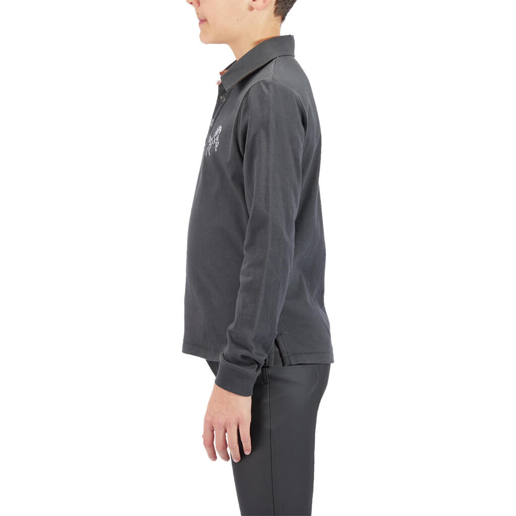 Reit-Poloshirt Langarm 140 Kinder marineblau