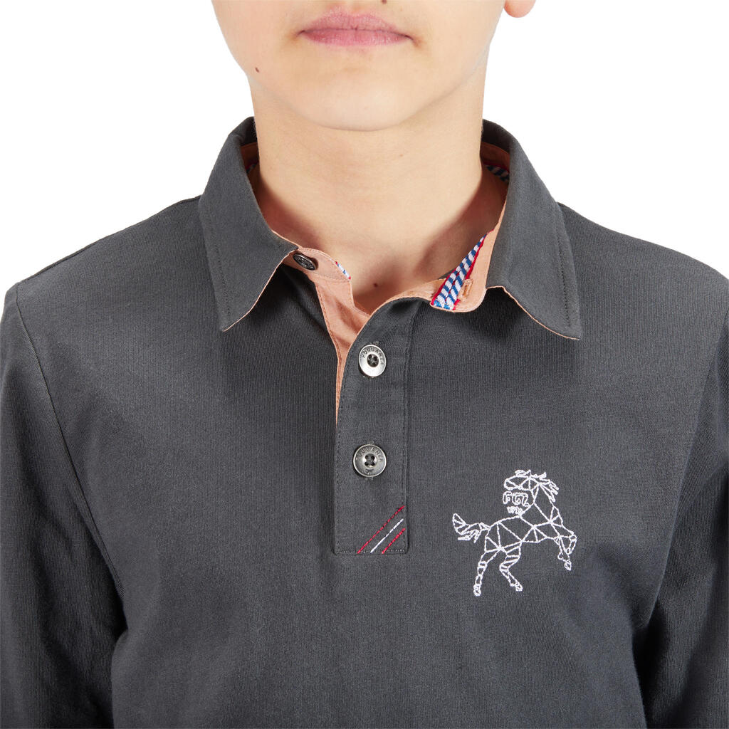 Reit-Poloshirt Langarm 140 Kinder marineblau