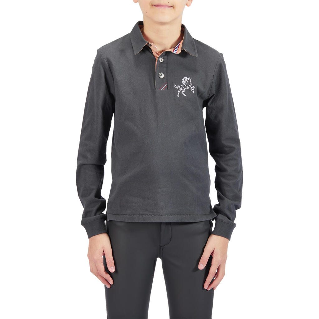 Reit-Poloshirt Langarm 140 Kinder marineblau