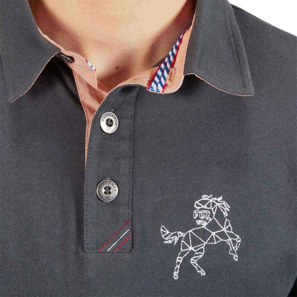 Reit-Poloshirt Langarm 140 Kinder marineblau