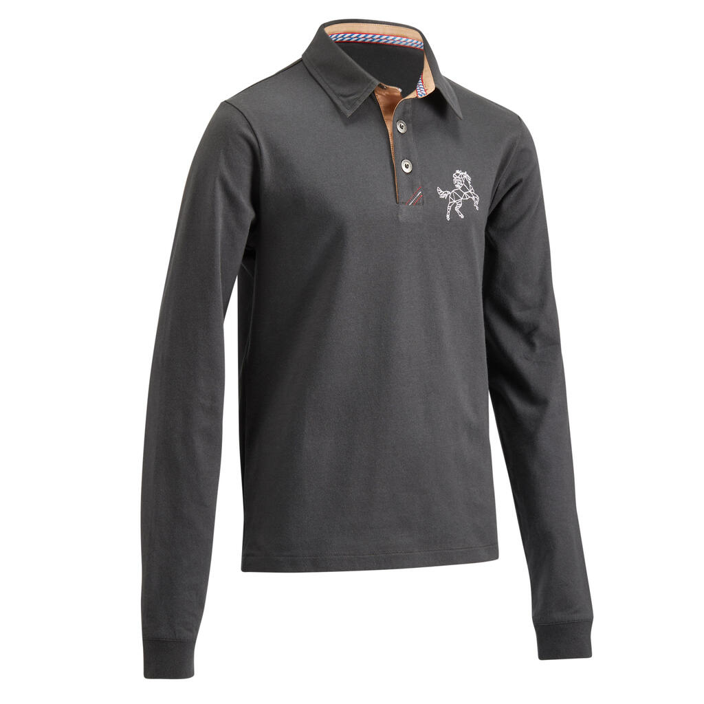 Reit-Poloshirt Langarm 140 Kinder marineblau