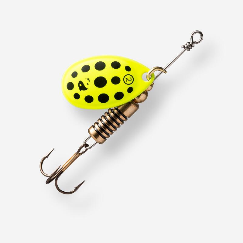 Cucchiaino rotante pesca predatori WETA #2 giallo a pois neri