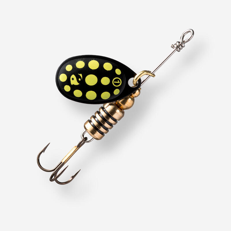Cucharilla Giratoria Pesca Depredadores Weta + N.º 1 Negro Puntos Amarillos
