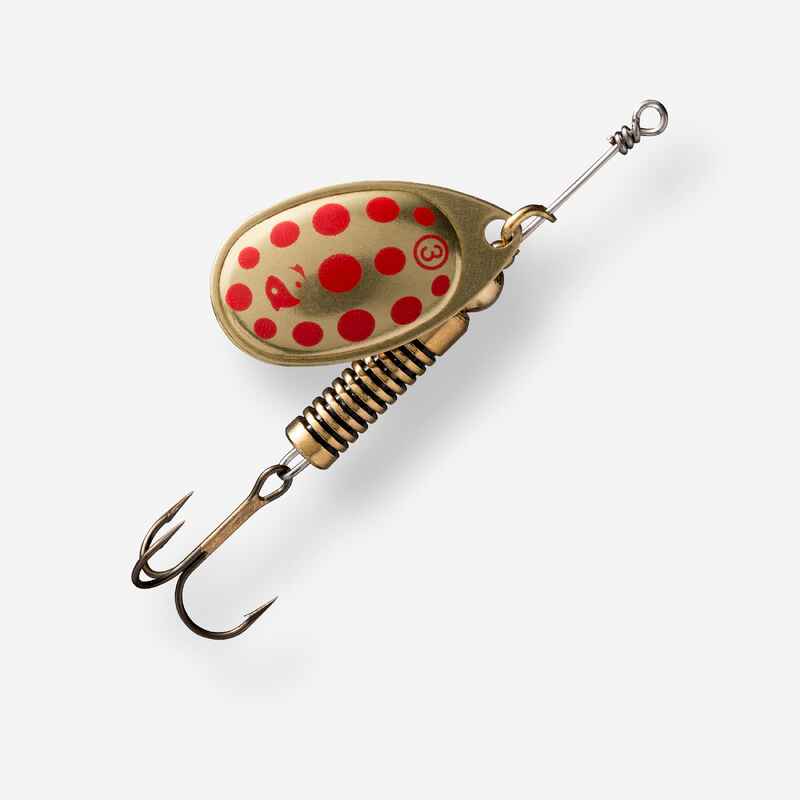 CUCHARILLA GIRATORIA DE PESCA DE DEPREDADORES WETA + Nº3 DORADO PUNTOS ROJOS 