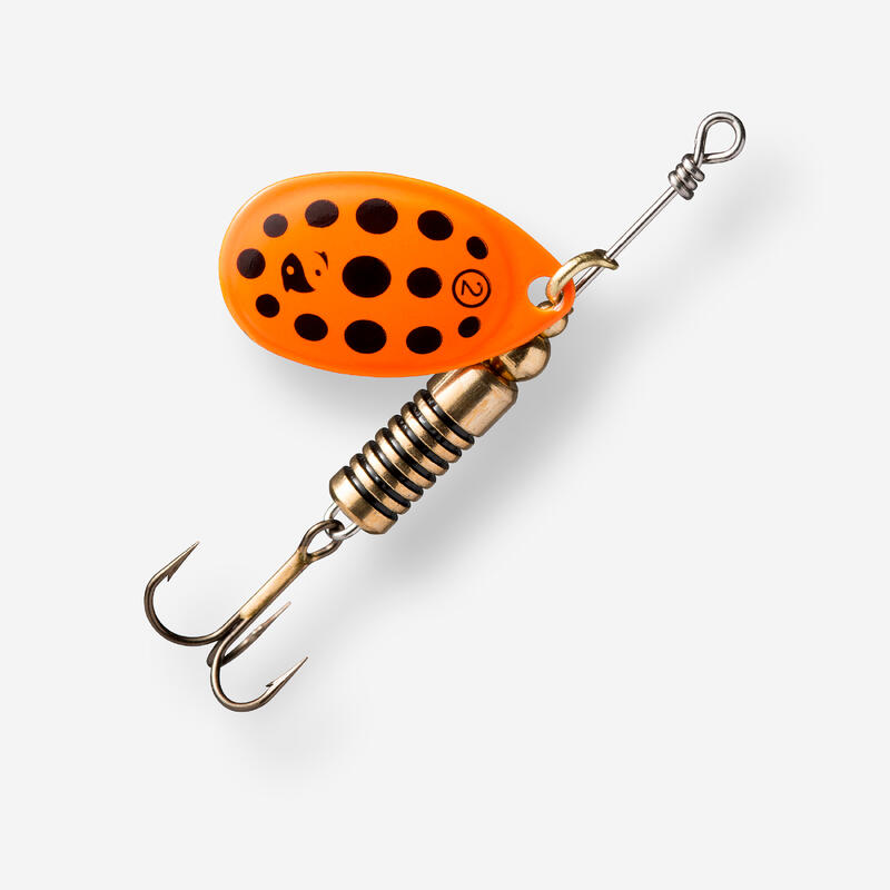 Cucchiaino rotante pesca spinning WETA #2 arancione a pois neri