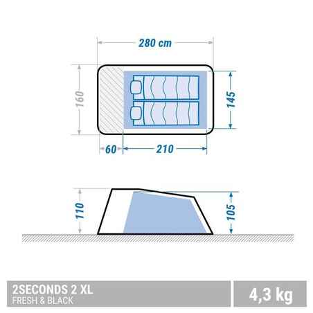 Dvivietė turistinė palapinė „2 Seconds XL Fresh&Black“