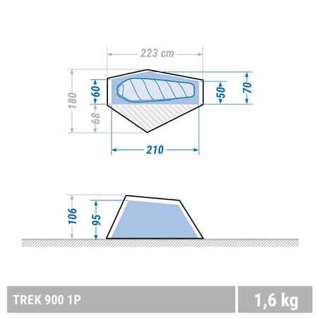Trekking Tent Trek900 Ultralight 1 Person - Grey