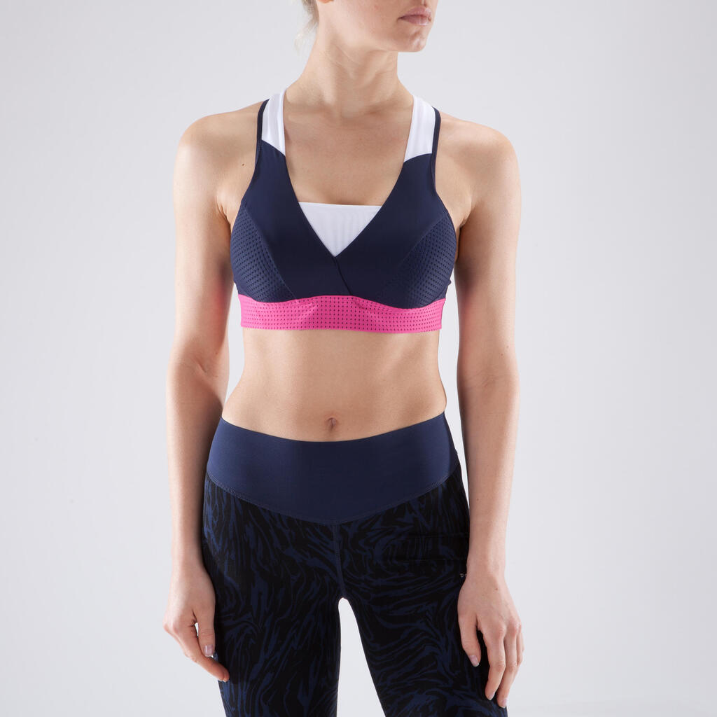 Sport-Bustier 900 Fitness Damen marineblau