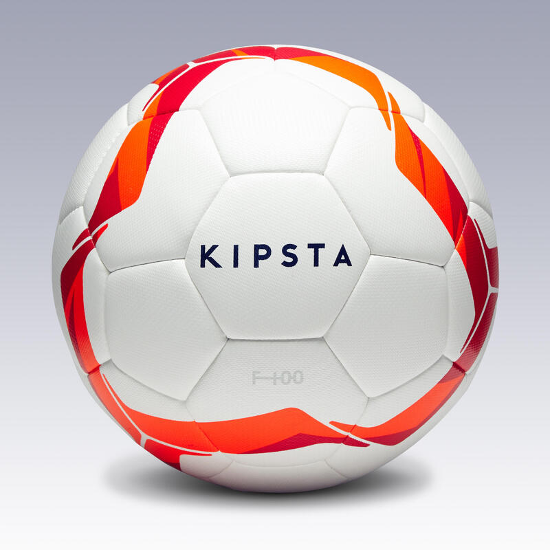 Ballon de football Hybride F100 taille 4 blanc/rouge