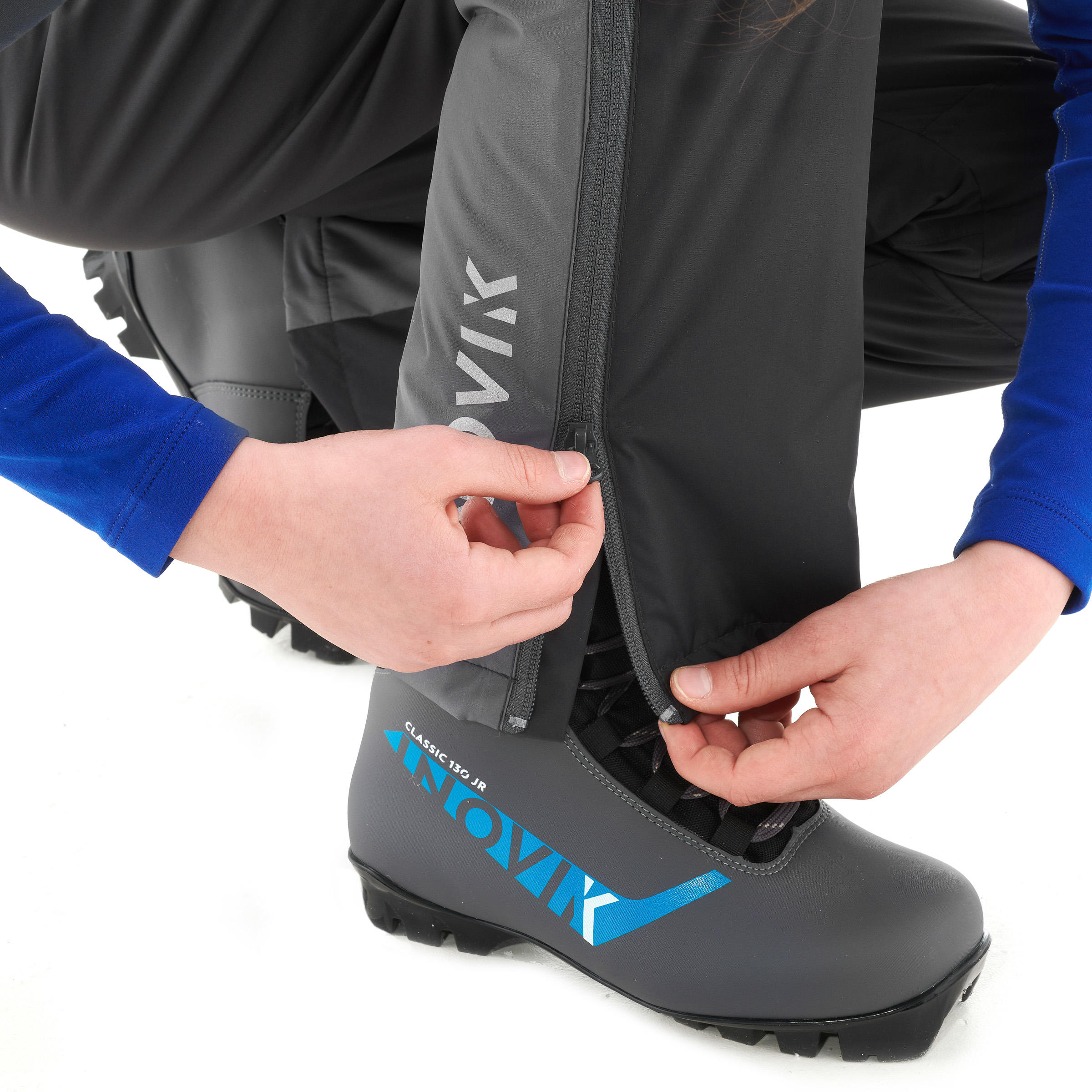 Kids' CrossCountry Ski Pants 100 Grey Carbon grey‎ Inovik Decathlon