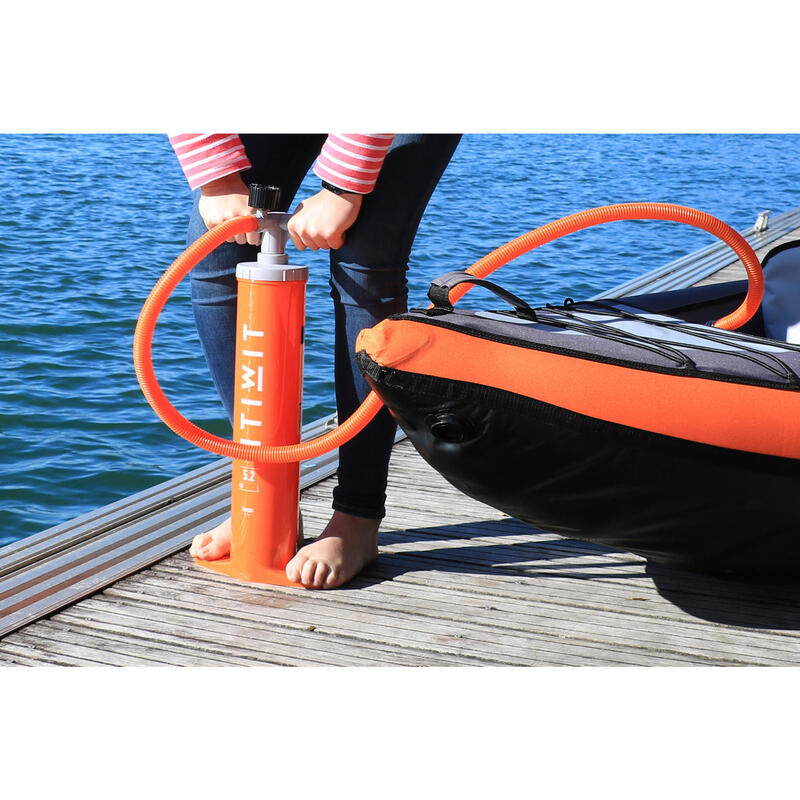 Bomba manual baixa pressão dupla ação para canoa kayak 2x2,6L 1-8 PSI