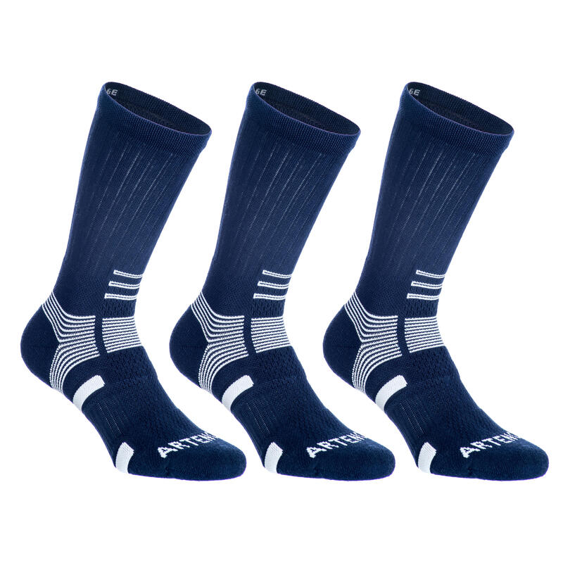 Set 3 Perechi Şosete Lungi Tenis RS560 Negru-Gri Adulți 