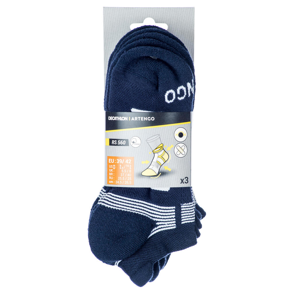 CHAUSSETTES DE SPORT BASSES ARTENGO RS 560 MARINE BLANC LOT DE 3