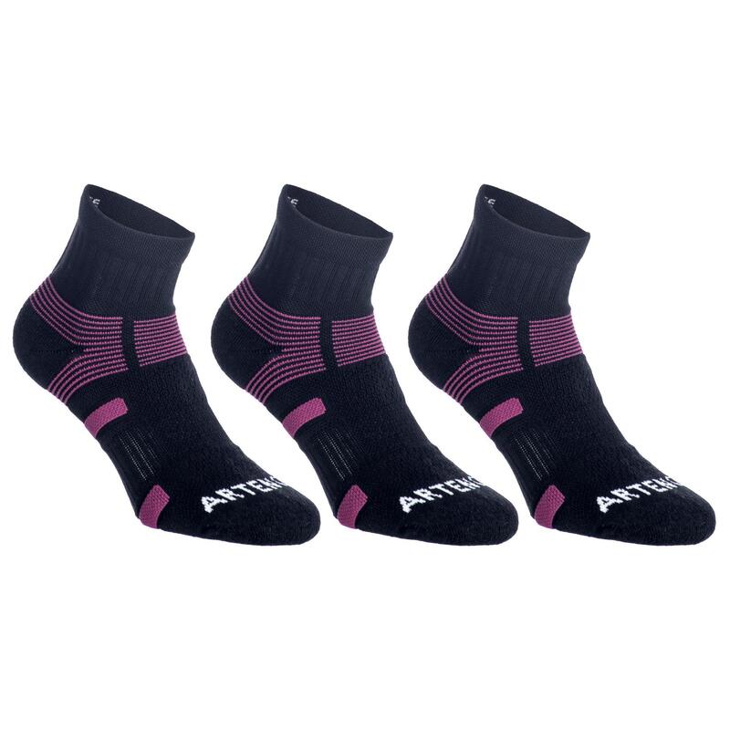 Set 3 Perechi Şosete Mid Tenis RS560 Negru-Gri Adulți 