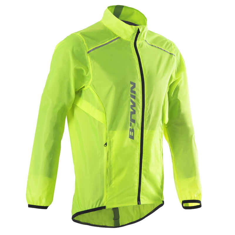 100 Road Cycling Rain Jacket Neon Yellow Decathlon