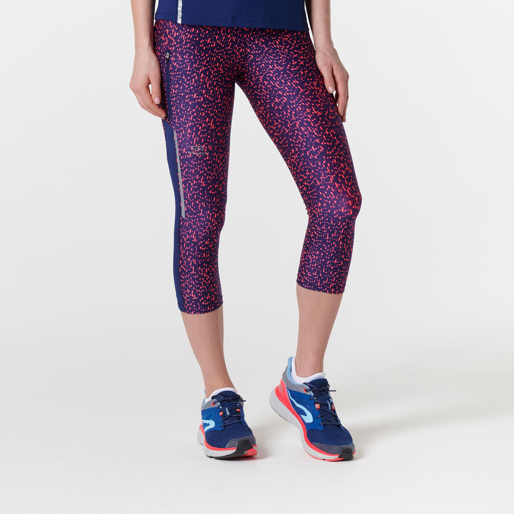 Laufhose Tights 3/4 Run Dry+ Damen blau/koralle
