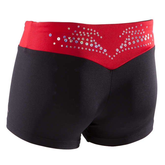 Domyos Girls Artistic Gymnastics Shorts Red Sequin Waistband 0367