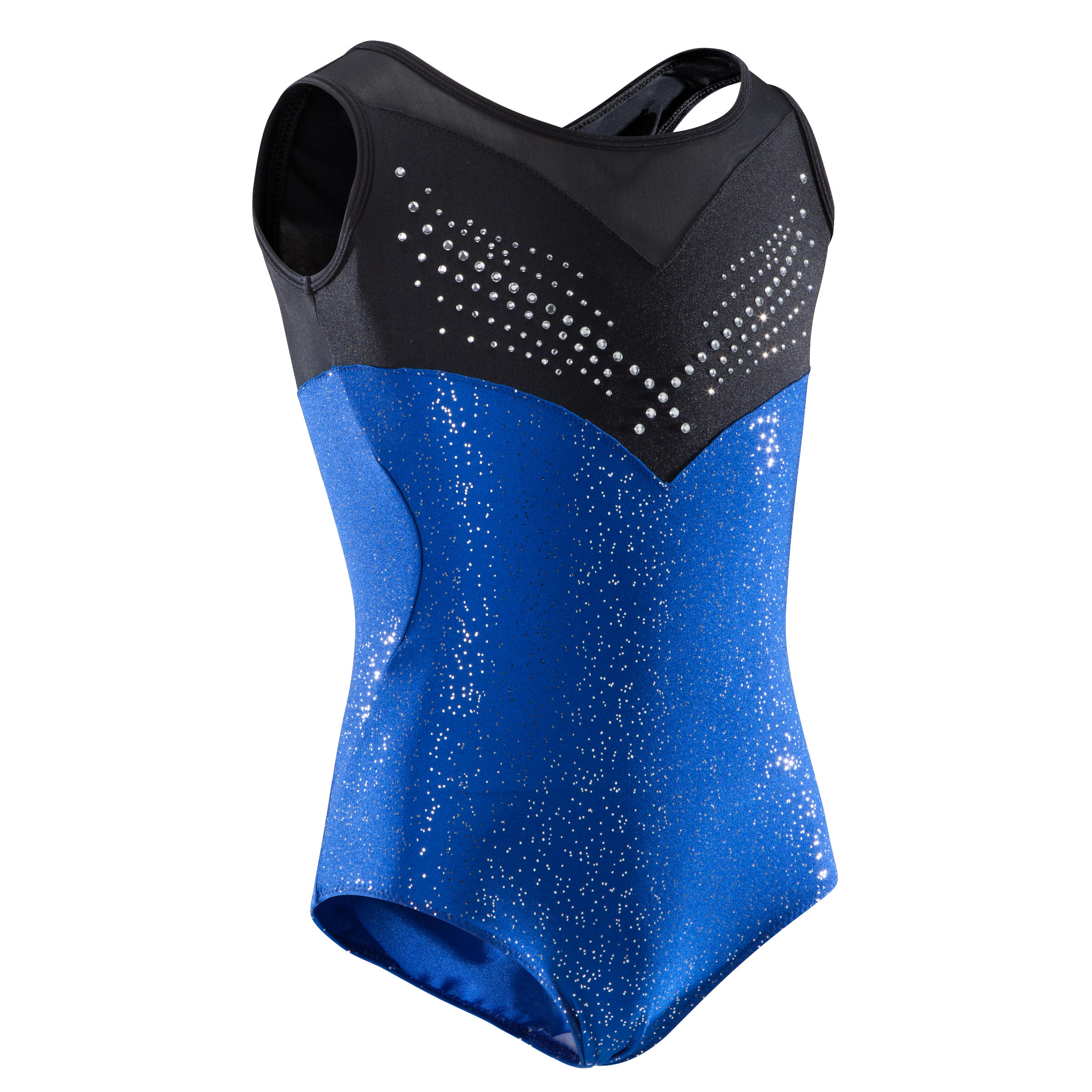 Maillot preto e azul sem mangas de ginástica artística feminina