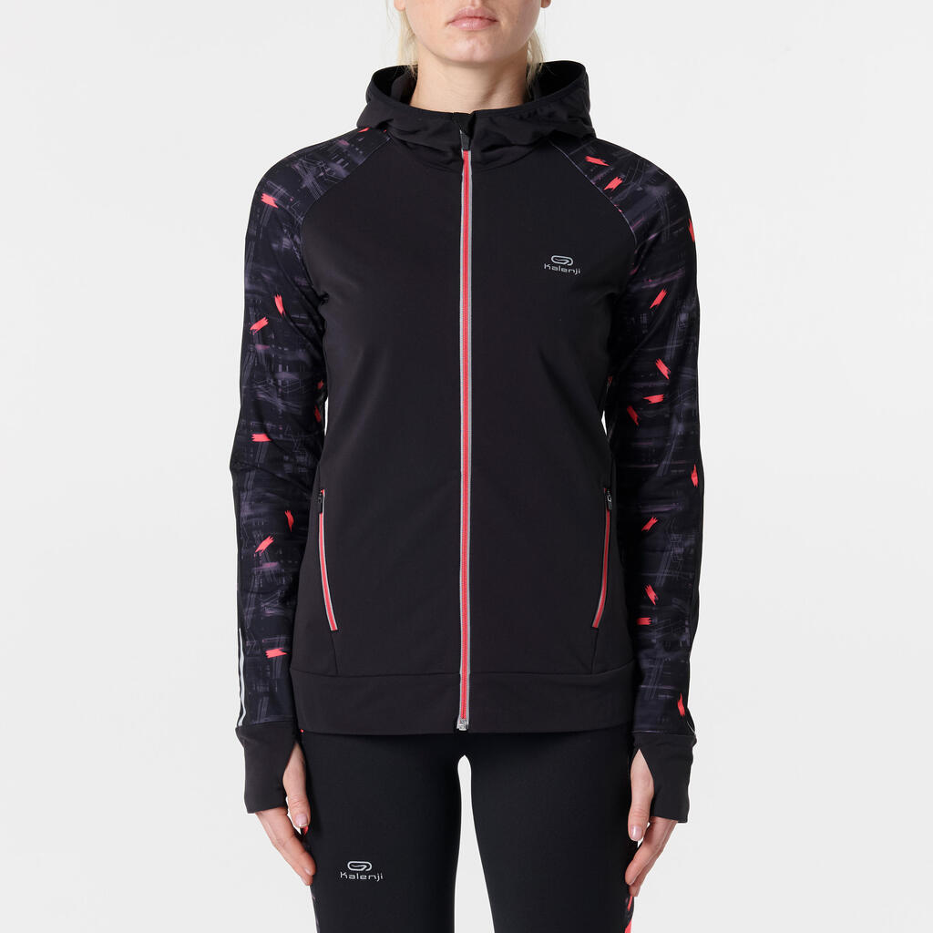 RUN WARM WOMEN'S JOGGING JACKET HOOD BLACK CORAL