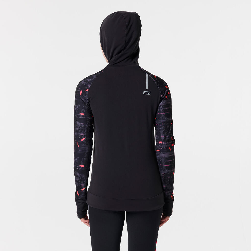 RUN WARM WOMEN'S JOGGING JACKET HOOD BLACK CORAL