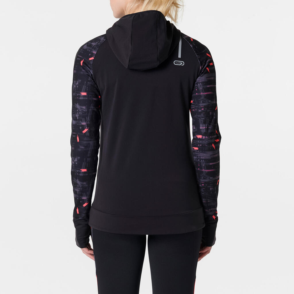 RUN WARM WOMEN'S JOGGING JACKET HOOD BLACK CORAL