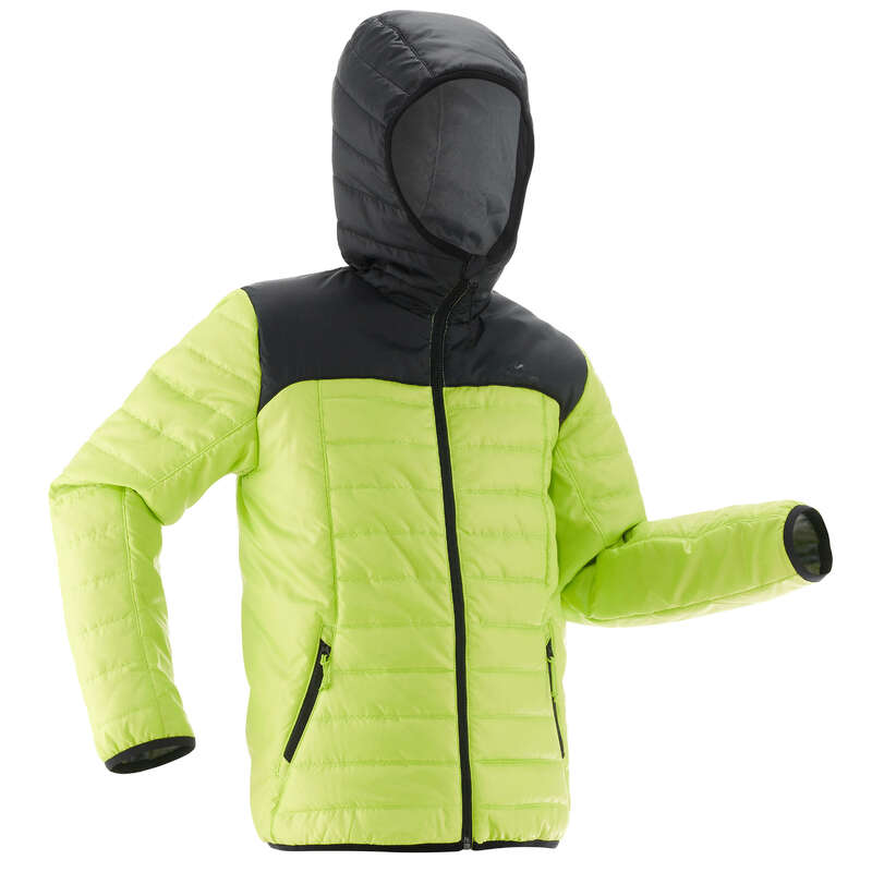 CHILDREN MOUNTAIN HIKING FLEECES, SOFT Hiking - MH500 PADDED JACKET - GREEN QUECHUA - Hiking Jackets