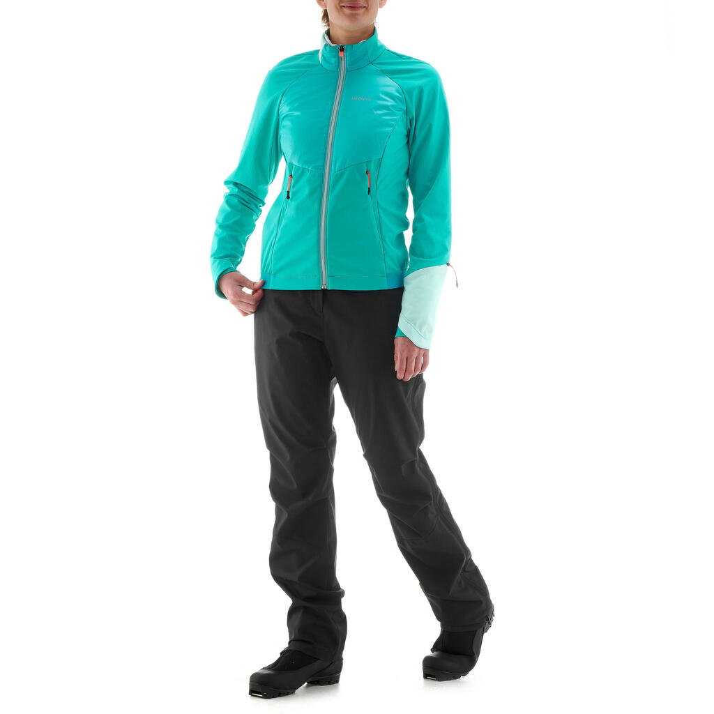 WOMEN'S 150 CROSS-COUNTRY SKI OVER-TROUSERS - GREEN