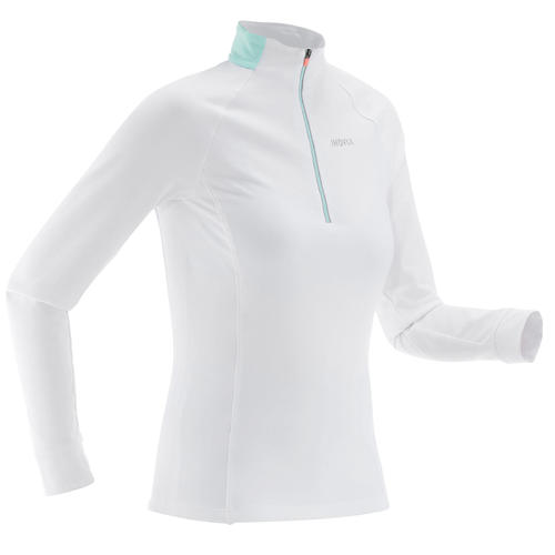 T-shirt ski de fond manches longues chaud 1/2 zip Femme XC S 100 - blanc