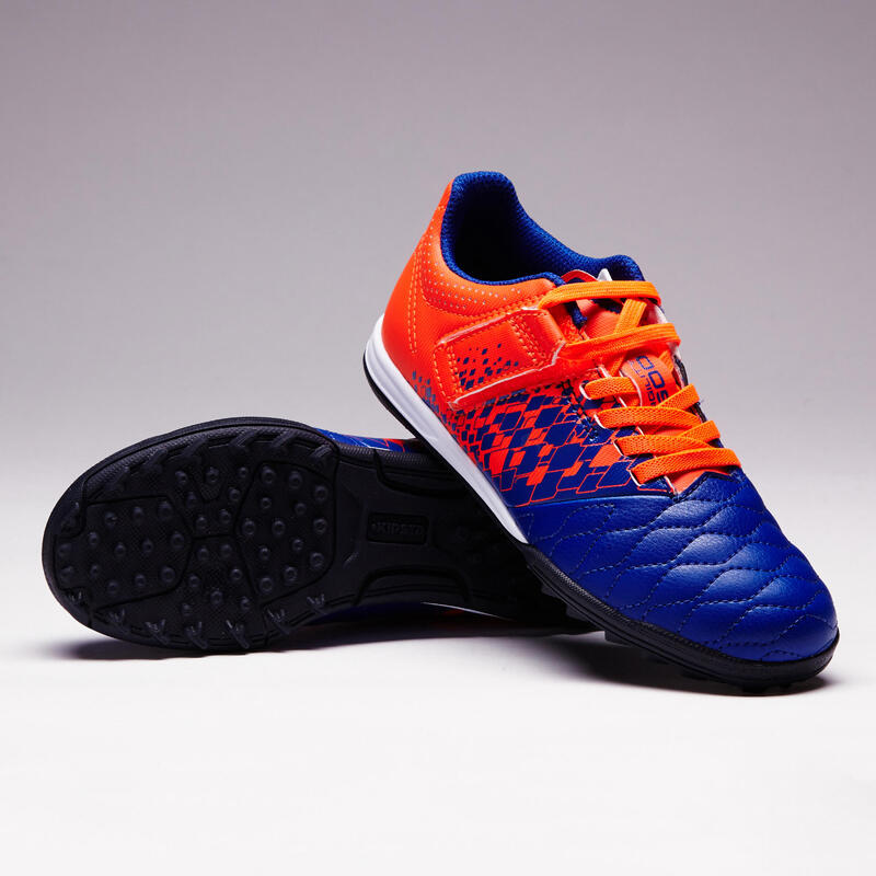 Chaussure de football enfant terrain dur Agility 500 HG scratch bleu orange